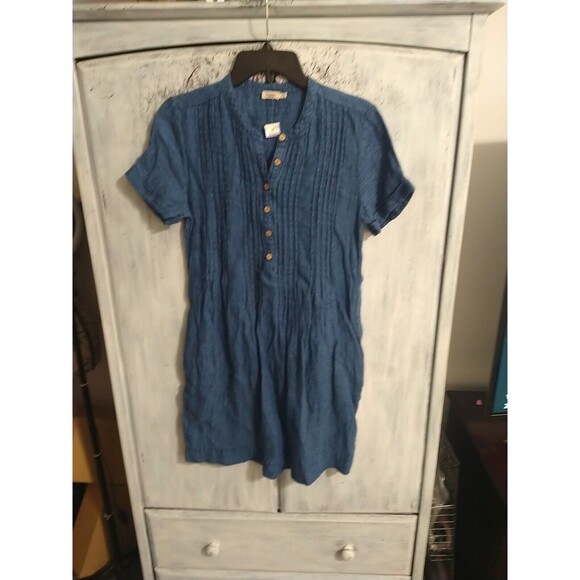 Faherty 100% Linen Dress Blue Xs Boho Feminine Cottage Core - Picture 3 of 9